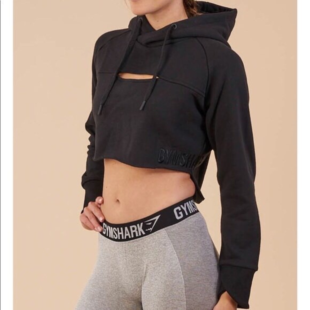 Black raw edge cropped hoodie gymshark